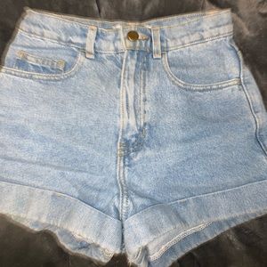 High waisted light wash jean shorts